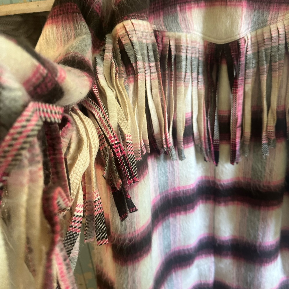 Free People Bali Pressley Wool long Duster coat fringe plaid - Picture 9 of 15